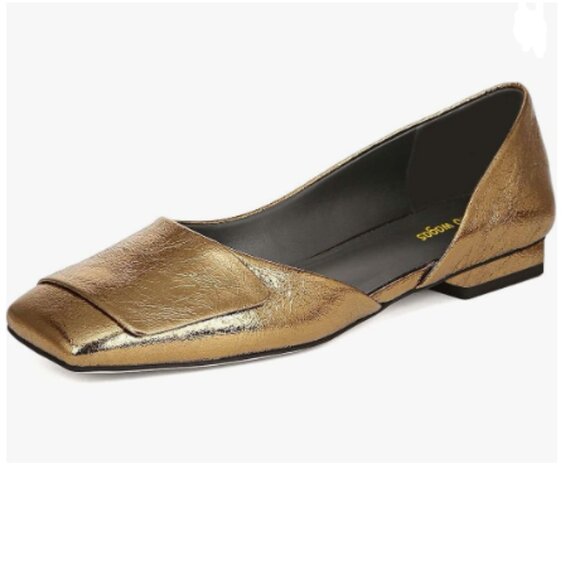 Wo Wagas Gold Side Cut Block Low Heeled Square Toe Slip On Pump Working Shoe - Picture 1 of 8